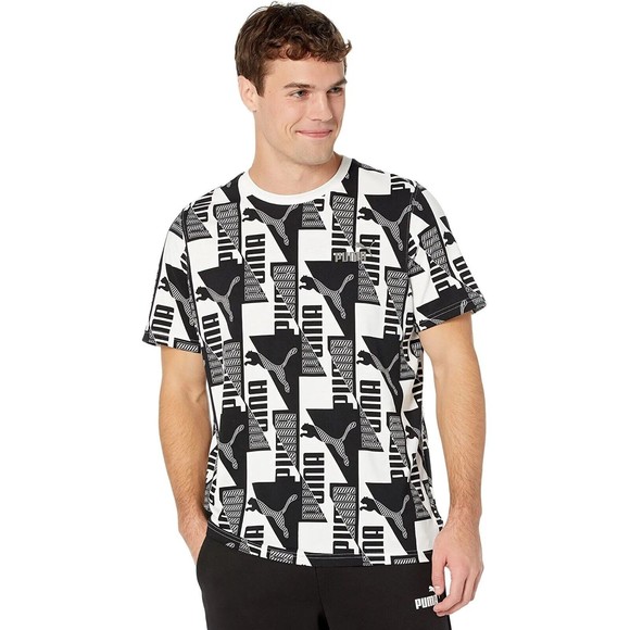 Puma Power All Over Print Graphic Tee Logo Black White T Shirt Men 2XL NWT - Picture 1 of 11